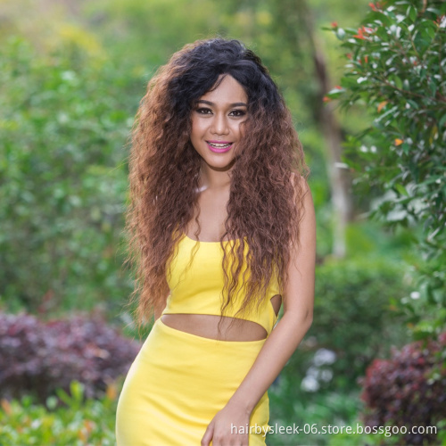 Natural kinky curly Hair Long 30 Inch Ombre Color Wigs For Black Women Heat Resistant Fiber Synthetic Hair Lace Front Wig